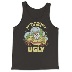It's About to Get Ugly Funny Saying Christmas Tree & Cat print - Tank Top - Black