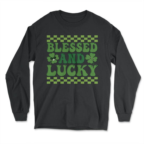 St Patrick's Day Blessed and Lucky Retro Vintage Clovers product - Long Sleeve T-Shirt - Black