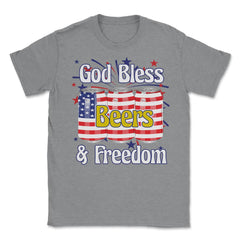 God Bless Beer & Freedom Funny 4th of July Patriotic print Unisex - Grey Heather