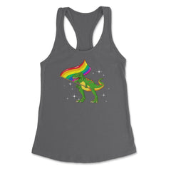 T-Rex Dinosaur with Rainbow Pride Flag Funny Humor Gift design - Dark Grey