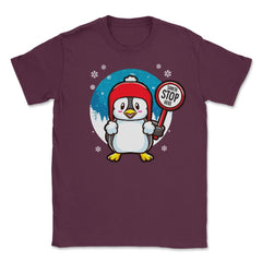 Penguin Christmas Funny Santa Stops Here design Unisex T-Shirt - Maroon