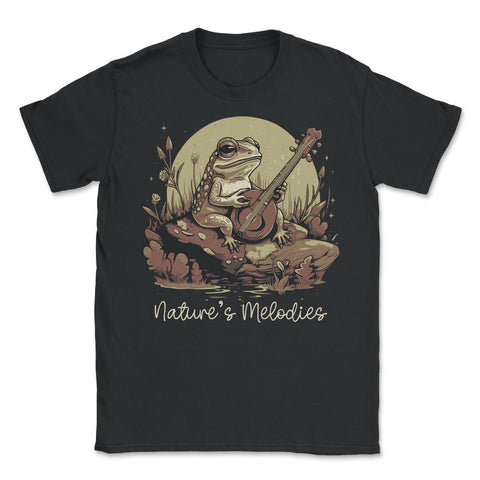 Playful Frog Serenading On A Banjo By The Pond print - Unisex T-Shirt - Black