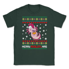 Christmas Kawaii Axolotl Merry Axolotlmas Funny Ugly Xmas print - Forest Green