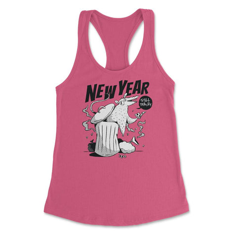 Anti-New Year Opossum Funny Possum in Trash Eating Pizza graphic - Hot Pink