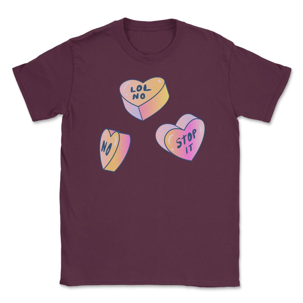 Candy In Hearts Form Negative Messages Funny Anti-V Day product - Maroon