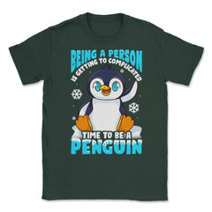 Time to Be a Penguin Happy Penguin with Snowflakes Kawaii print - Forest Green