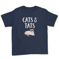Funny Cats And Tats Tattooed Cat Lover Pet Owner Humor product Youth - Navy