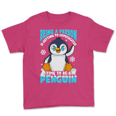 Time to Be a Penguin Happy Penguin with Snowflakes Kawaii print Youth - Heliconia