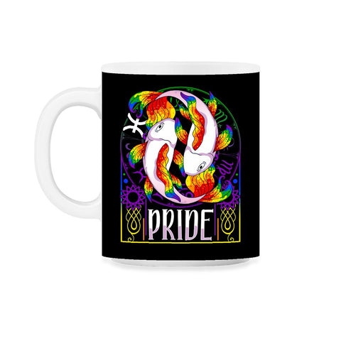 Gay Zodiac LGBTQ Zodiac Sign Pisces Rainbow Pride print 11oz Mug - Black on White