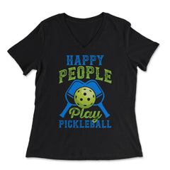 Pickleball Happy People Play Pickleball product - Women's V-Neck Tee - Black