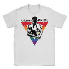 Fueled by Pride Gay Pride Guy in Rainbow Triangle2 Gift design Unisex