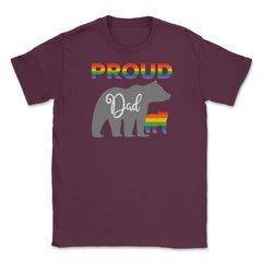 Rainbow Pride Flag Bear Proud Dad and Gay Cub graphic Unisex T-Shirt - Maroon