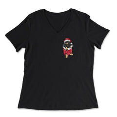 Christmas Dachshund Puppy In Fake Pocket Funny Wiener Dog product - Women's V-Neck Tee - Black