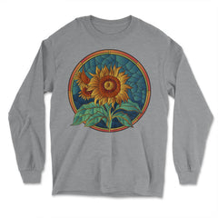 Stained Glass Art Sunflower Colorful Glasswork Design design - Long Sleeve T-Shirt - Grey Heather