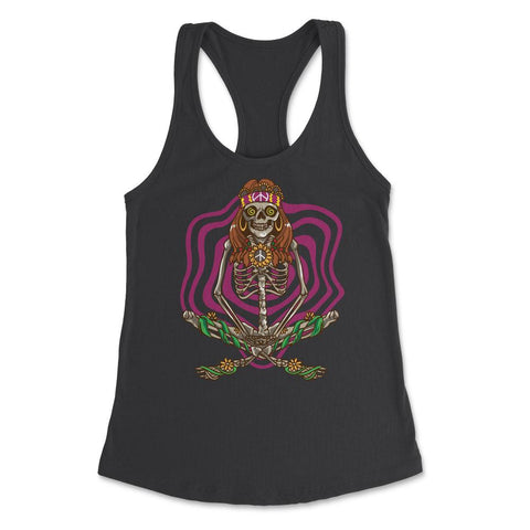 Skeleton Hippie with Psychedelic Sunflowers and Peace Signs print