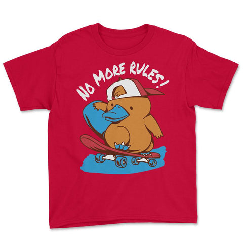 No more Rules! Hilarious Kawaii Platypus Skateboarding design Youth - Red