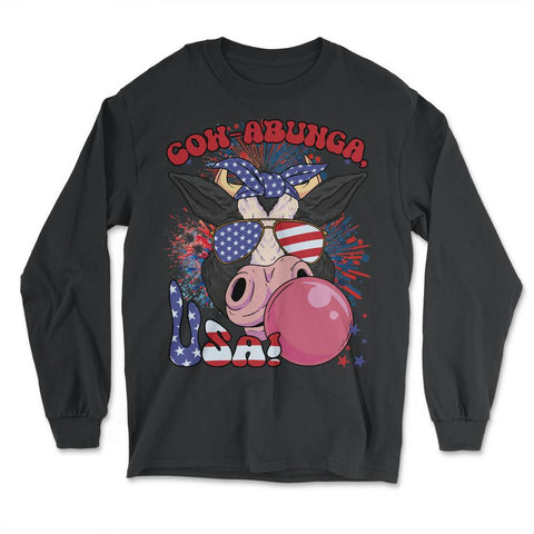 4th of July Cow-abunga, USA! Funny Patriotic Cow product - Long Sleeve T-Shirt - Black