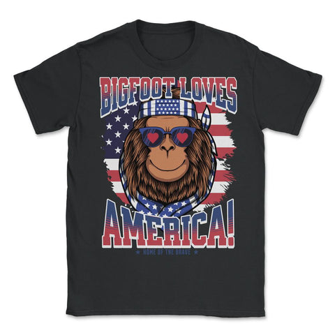 Patriotic Bigfoot Loves America! 4th of July graphic - Unisex T-Shirt - Black
