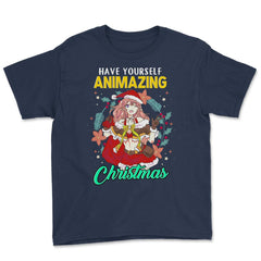 Animazing Christmas Santa Anime Girl with Poinsettias Funny product - Navy
