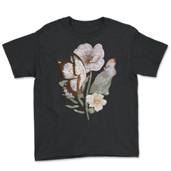 Pollinator Butterflies & Flowers Cottage core Botanical graphic - Youth Tee - Black
