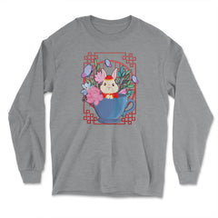 Chinese New Year Rabbit 2023 Rabbit in a Teacup Chinese print - Long Sleeve T-Shirt - Grey Heather
