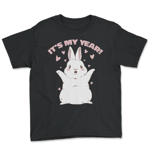 Chinese New Year of the Rabbit Kawaii Happy Bunny print Youth Tee - Black