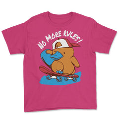 No more Rules! Hilarious Kawaii Platypus Skateboarding design Youth - Heliconia