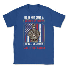 Proud Son to the Nation US Military Soldier with a Rifle graphic - Royal Blue