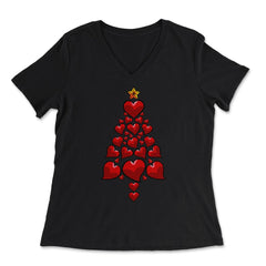 Christmas Tree Hearts For Her Funny Matching Xmas print - Women's V-Neck Tee - Black