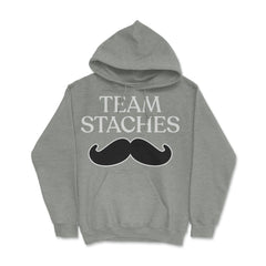 Funny Gender Reveal Announcement Team Staches Baby Boy print Hoodie - Grey Heather