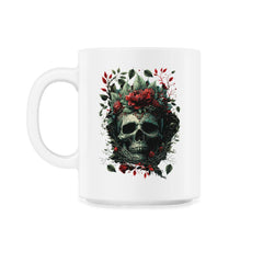 Skull with Red Flowers & Leaves Floral Gothic design - 11oz Mug - White