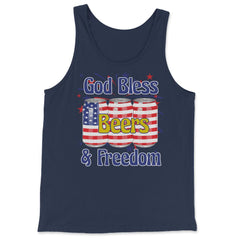 God Bless Beer & Freedom Funny 4th of July Patriotic graphic - Tank Top - Navy