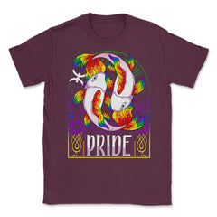 Gay Zodiac LGBTQ Zodiac Sign Pisces Rainbow Pride print Unisex T-Shirt - Maroon