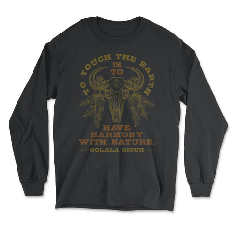 Cow Skull & Peacock Feathers Tribal Native Americans graphic - Long Sleeve T-Shirt - Black