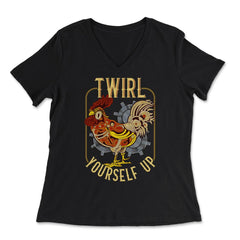 Steampunk Rooster Twirl Yourself Up Graphic graphic - Women's V-Neck Tee - Black