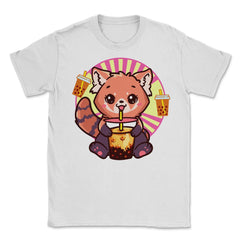 Kawaii Red Panda Drinking Boba Tea Bubble Tea print Unisex T-Shirt - White