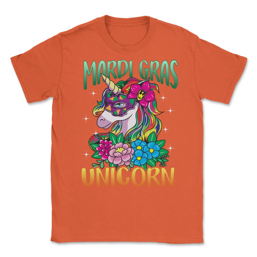 Mardi Gras Unicorn with Masquerade Mask Funny product Unisex T-Shirt - Orange