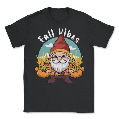 Fall Vibes Cute Gnome with Pumpkins Autumn Graphic design - Unisex T-Shirt - Black