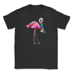 Pink Flamingo with Rainbow flag design Gift graphic Unisex T-Shirt - Black