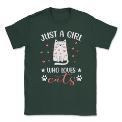 Funny Cute Cat Wearing Eyeglasses Just A Girl Who Loves Cats product - Forest Green