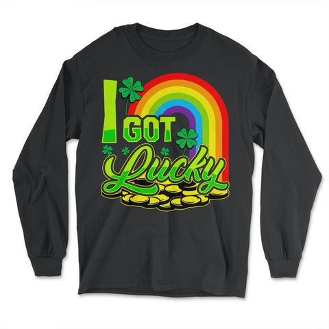 I Got Lucky Saint Patrick's Day Celebration Rainbow Pride print - Long Sleeve T-Shirt - Black