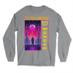 Futuristic Skyline Silhouette Step Into Tomorrow's Wonder print - Long Sleeve T-Shirt - Grey Heather