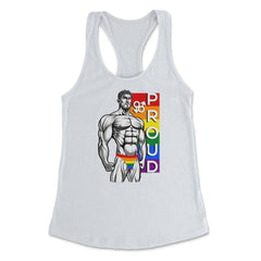 Proud of Who I am Gay Pride Muscle Man Gift graphic Women's Racerback