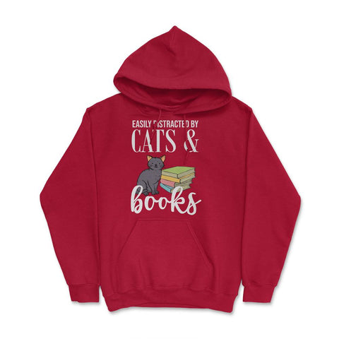 Funny Easily Distracted By Cats And Books Cat Book Lover Gag graphic - Red