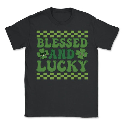 St Patrick's Day Blessed and Lucky Retro Vintage Clovers product - Unisex T-Shirt - Black