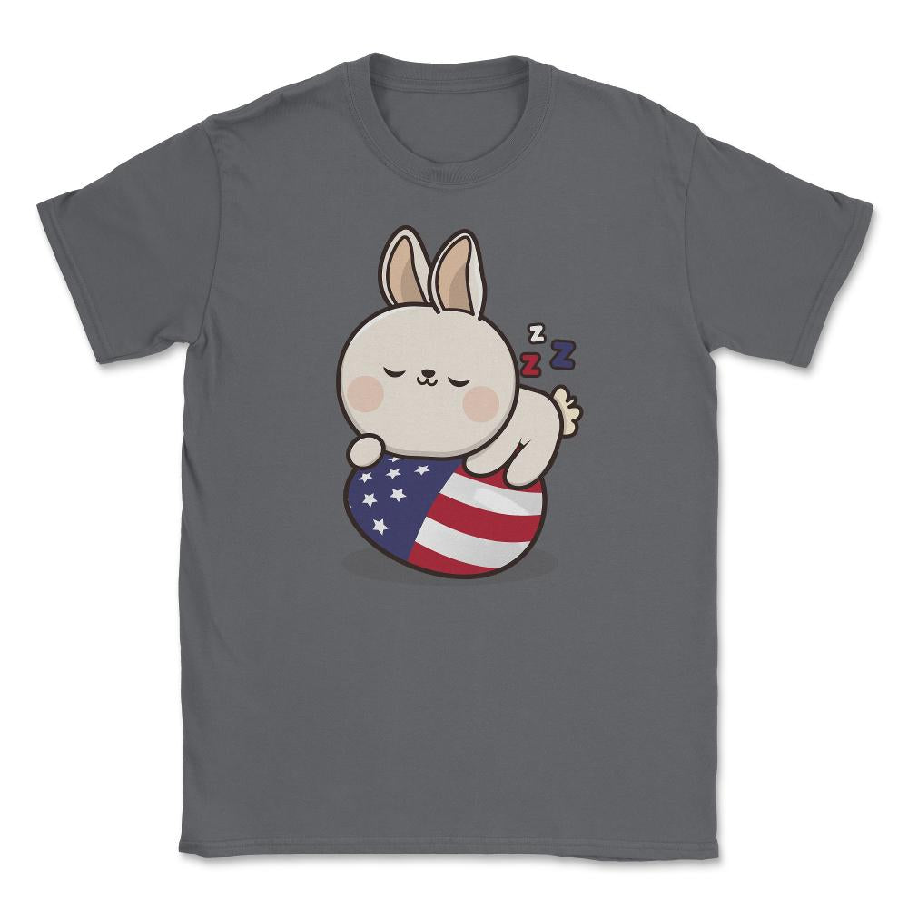 Bunny Napping on an American Flag Egg Gift design Unisex T-Shirt - Smoke Grey