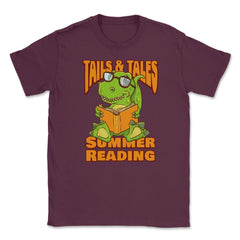 Summer Reading 2021 Tails & Tales Funny Kawaii Dinosaur print Unisex - Maroon