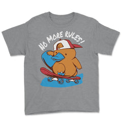 No more Rules! Hilarious Kawaii Platypus Skateboarding design Youth - Grey Heather