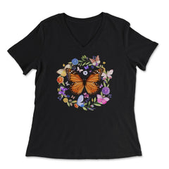 Pollinator Butterflies & Flowers Cottage core Aesthetic product - Women's V-Neck Tee - Black