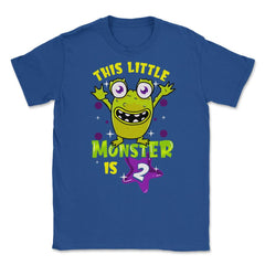 This Little Monster is Two Funny 2nd Birthday Theme design Unisex - Royal Blue